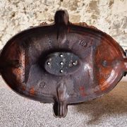 Large antique cast iron planter on a stand, brown-gold patina, France, circa 1900.