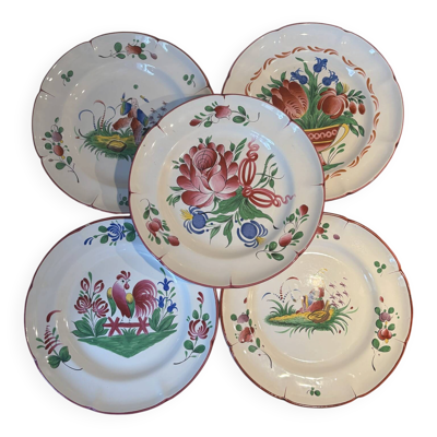 Lot de 5 assiettes anciennes Sélémont France – Keller & Guérin Lunévil