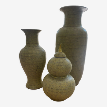 Set of soft green asiatide vases