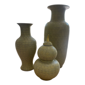 Set of soft green asiatide vases
