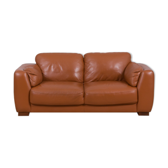 Italian brown leather mid century sofa.