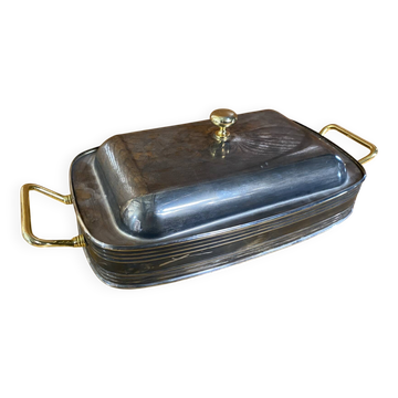 Plat de Service Ancien 2R Silverplate Métal Argenté + Doré Or Medicina