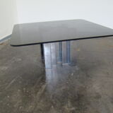 Table basse en verre fumé et chrome 1970