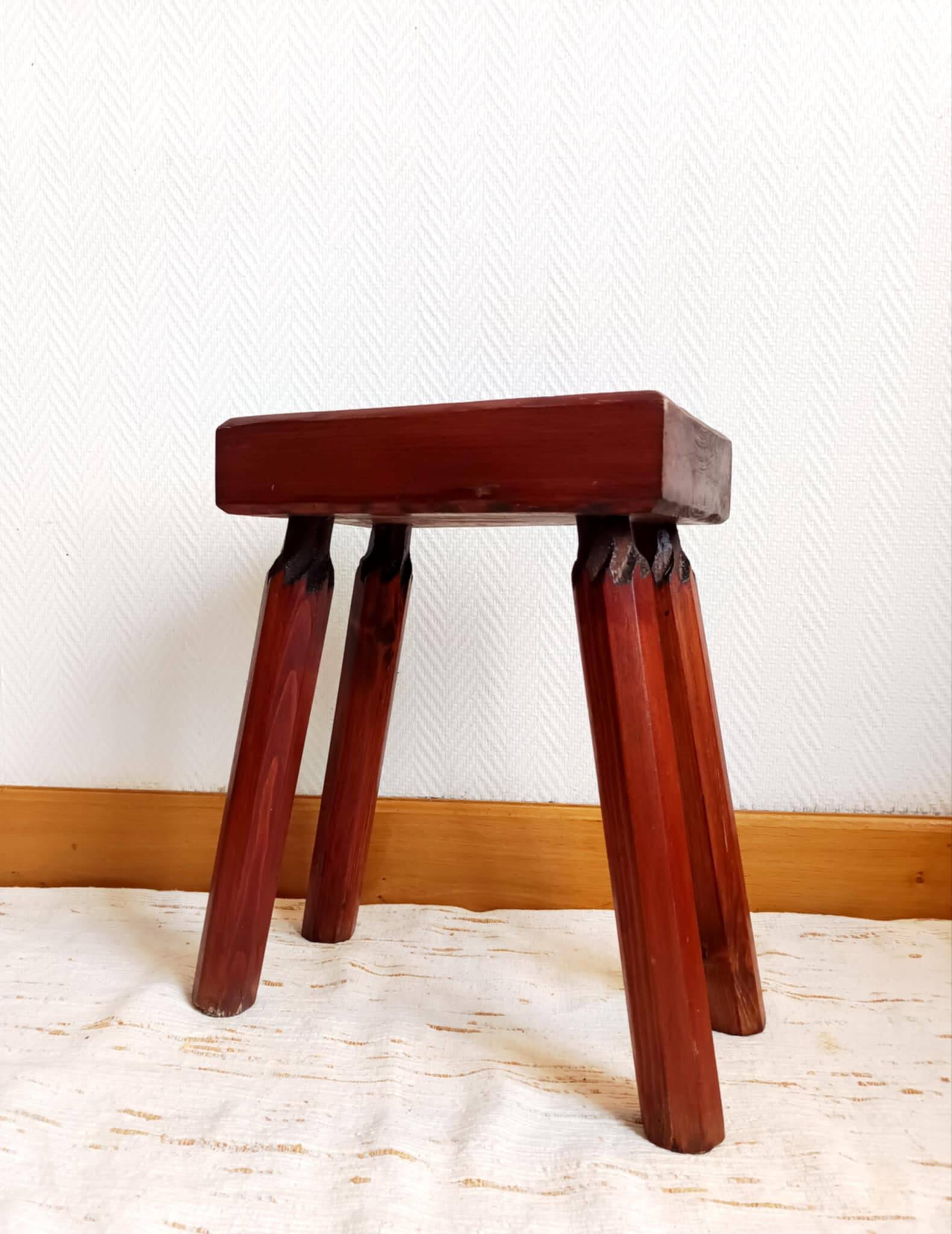 Vintage wooden brutalist farm stool