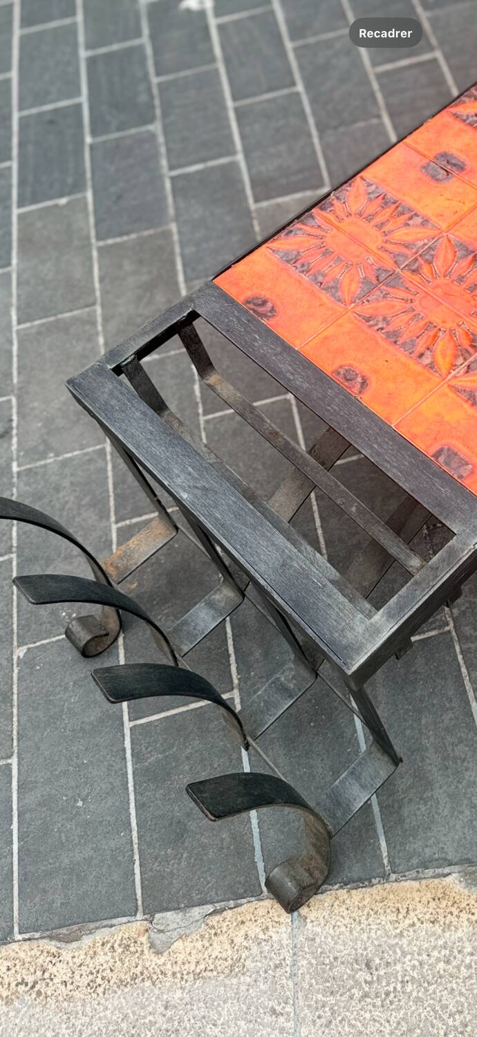 Capron Vallauris orange and black ceramic - coffee table