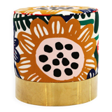 Contemporary Multicolour Floral-patterned Fabric and Brass Italian Circular Pouf