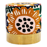 Pouf circulaire italien en laiton avec tissu à motifs floraux multicolores contemporain