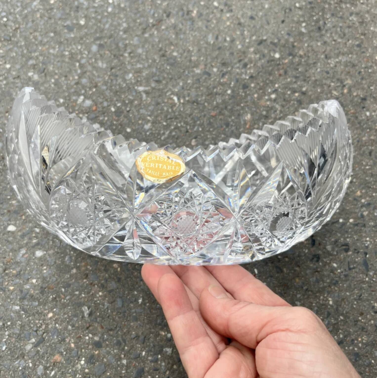 Oval salad bowl in cut crystal from Lorraine 1960 - crystal fruit bowl