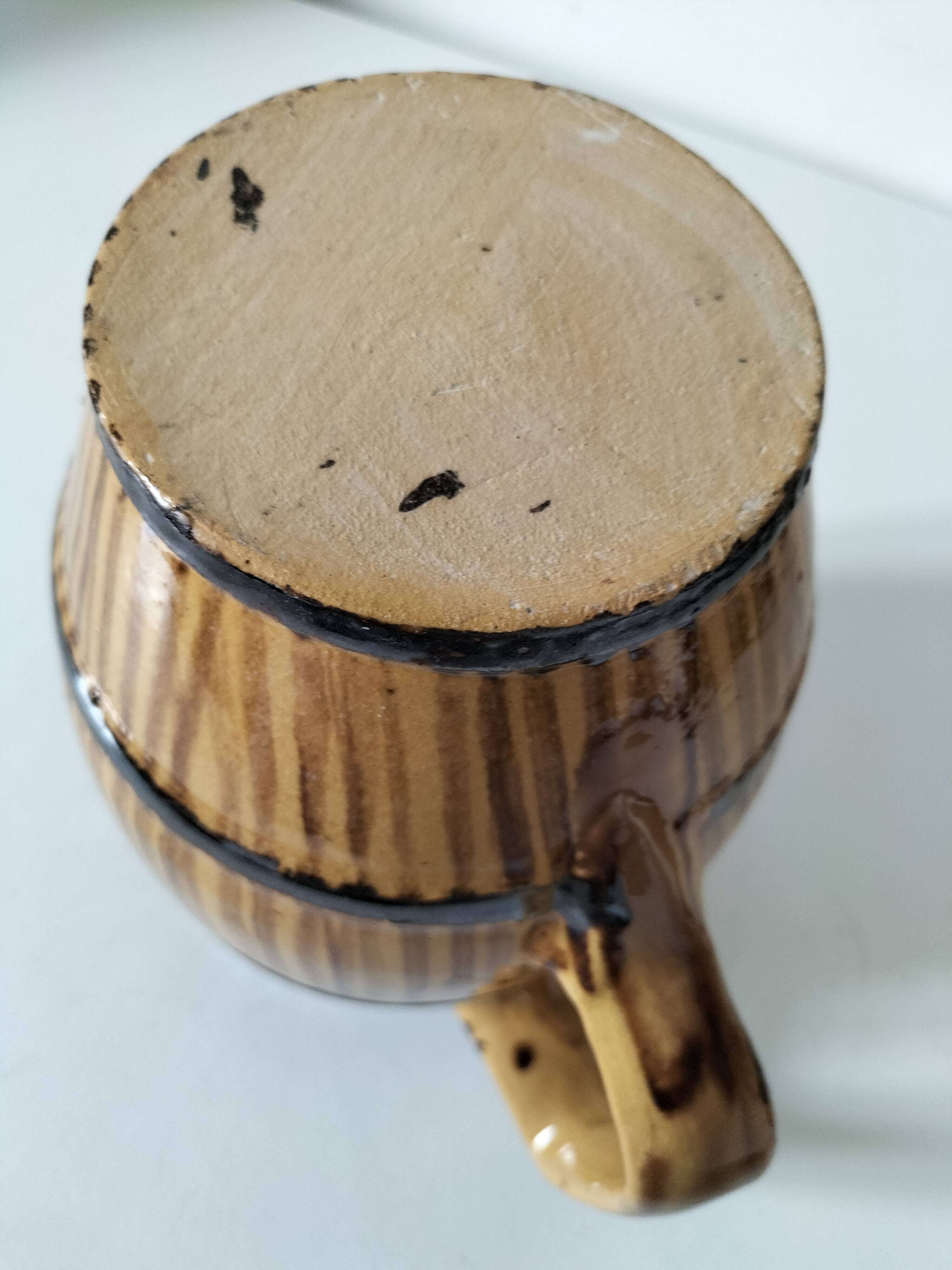 Large vintage pitcher with trompe l'oeil effect, barrel in glazed stoneware, 1950s