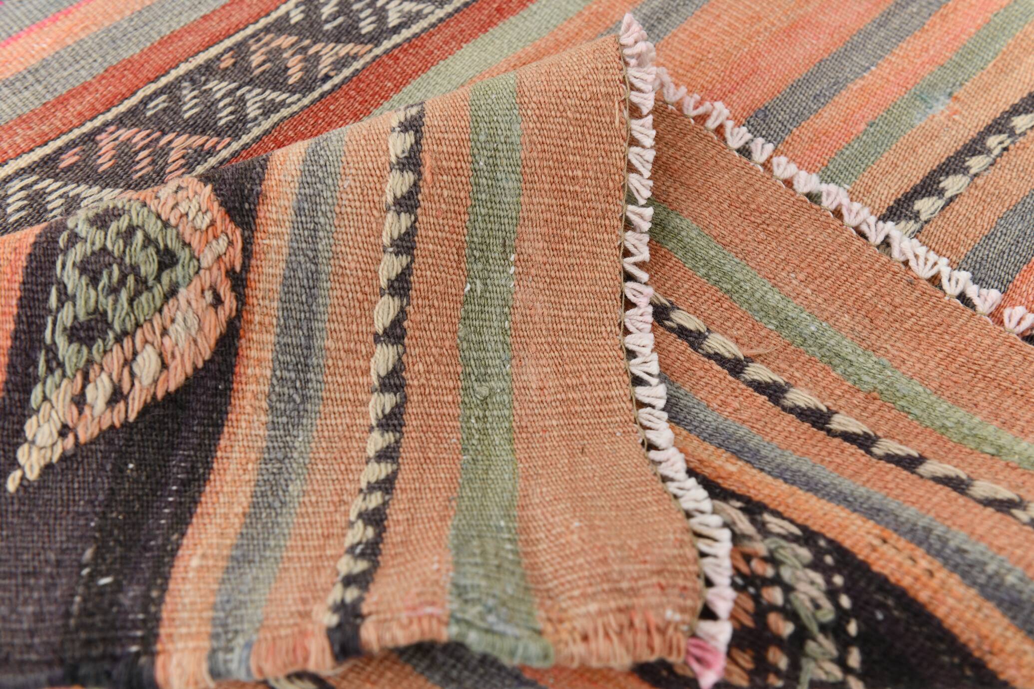 5x9 Rug For Living Room Salmon Green Kilim Rug, 145x288Cm