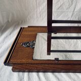 Art Deco wooden hat rack wall shelf with mirror