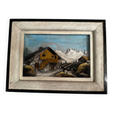 Tableau Alpin Vintage années 50 Bois Sculpté et Peint Signé W. Rosso