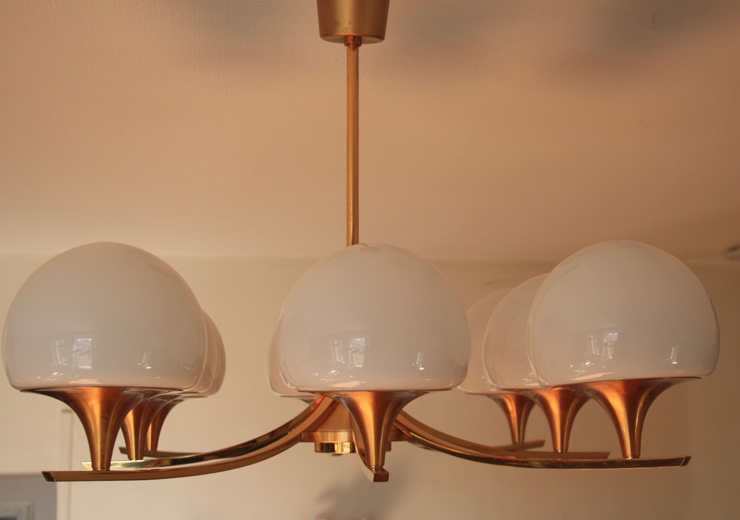 Opaline brass hanging lamp