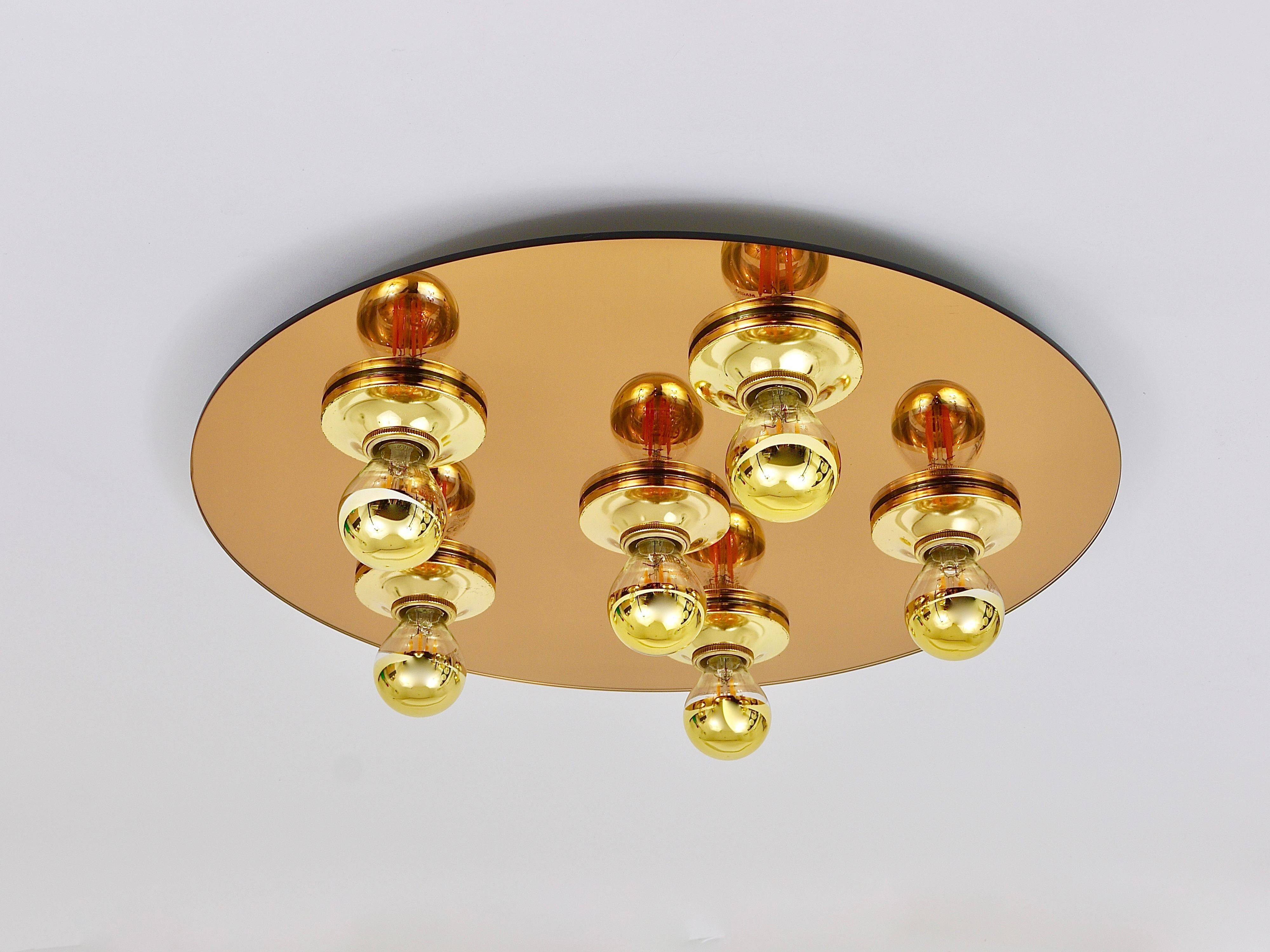 Fontana Arte Style Mirror in Gilded Bronze Glass Ceiling Light or Wall Sconce, Italy, 1970s