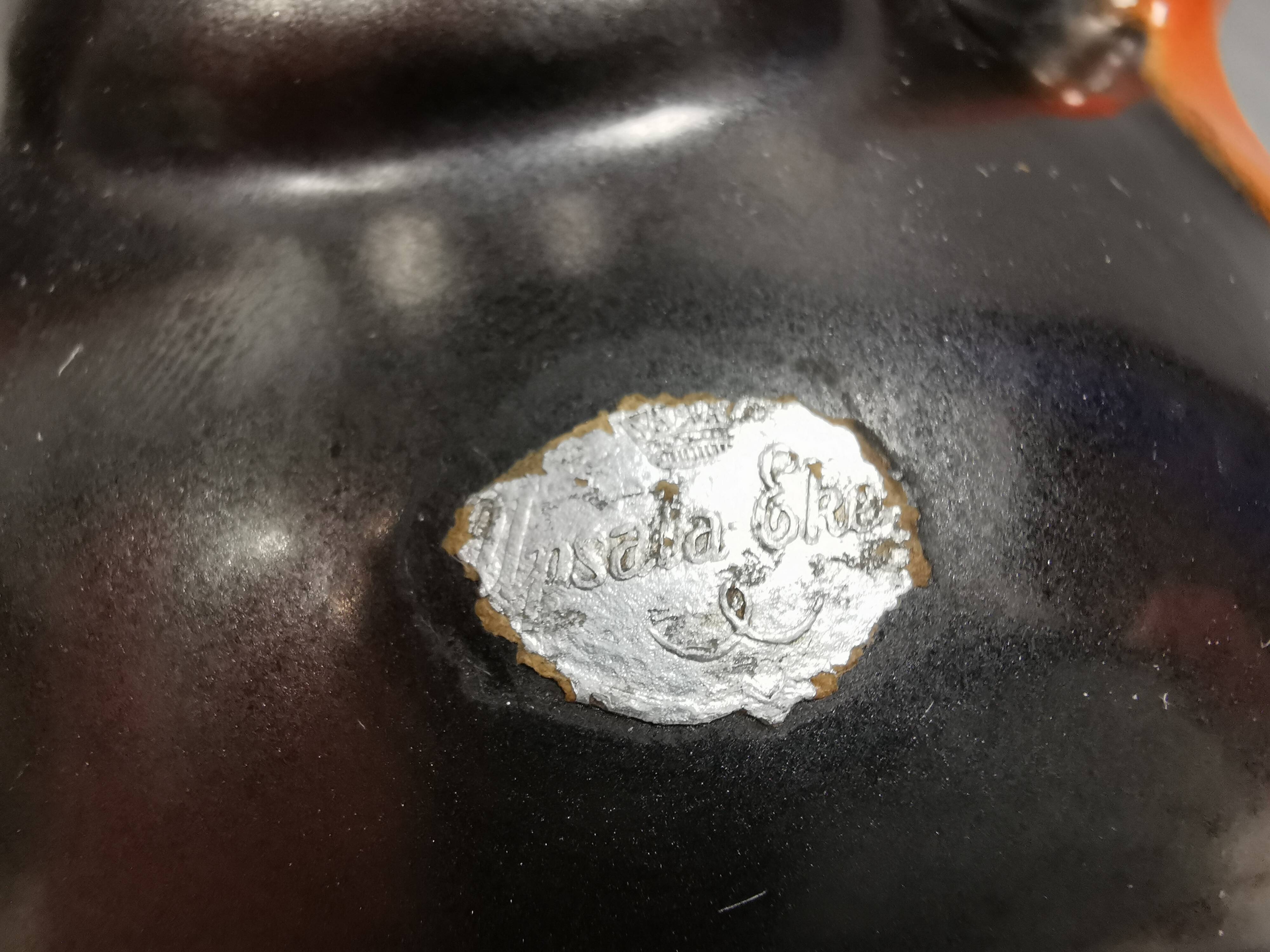 Vase in metallic glaze with orange details, Upsala Ekeby Sweden