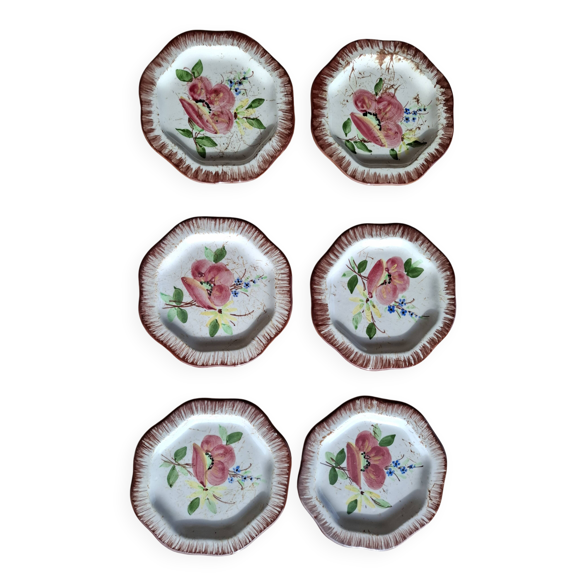 12 antique octagonal dessert plates