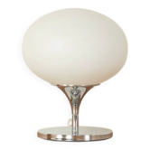 Kaiser Leuchten table lamp, 1970s, space age design, chrome and opal glass