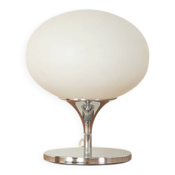 Kaiser Leuchten table lamp, 1970s, space age design, chrome and opal glass
