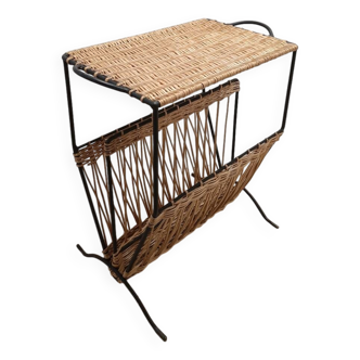 Wicker and metal side table magazine rack