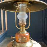 “Louisiana” lamp in brass and wood, oil lamp style