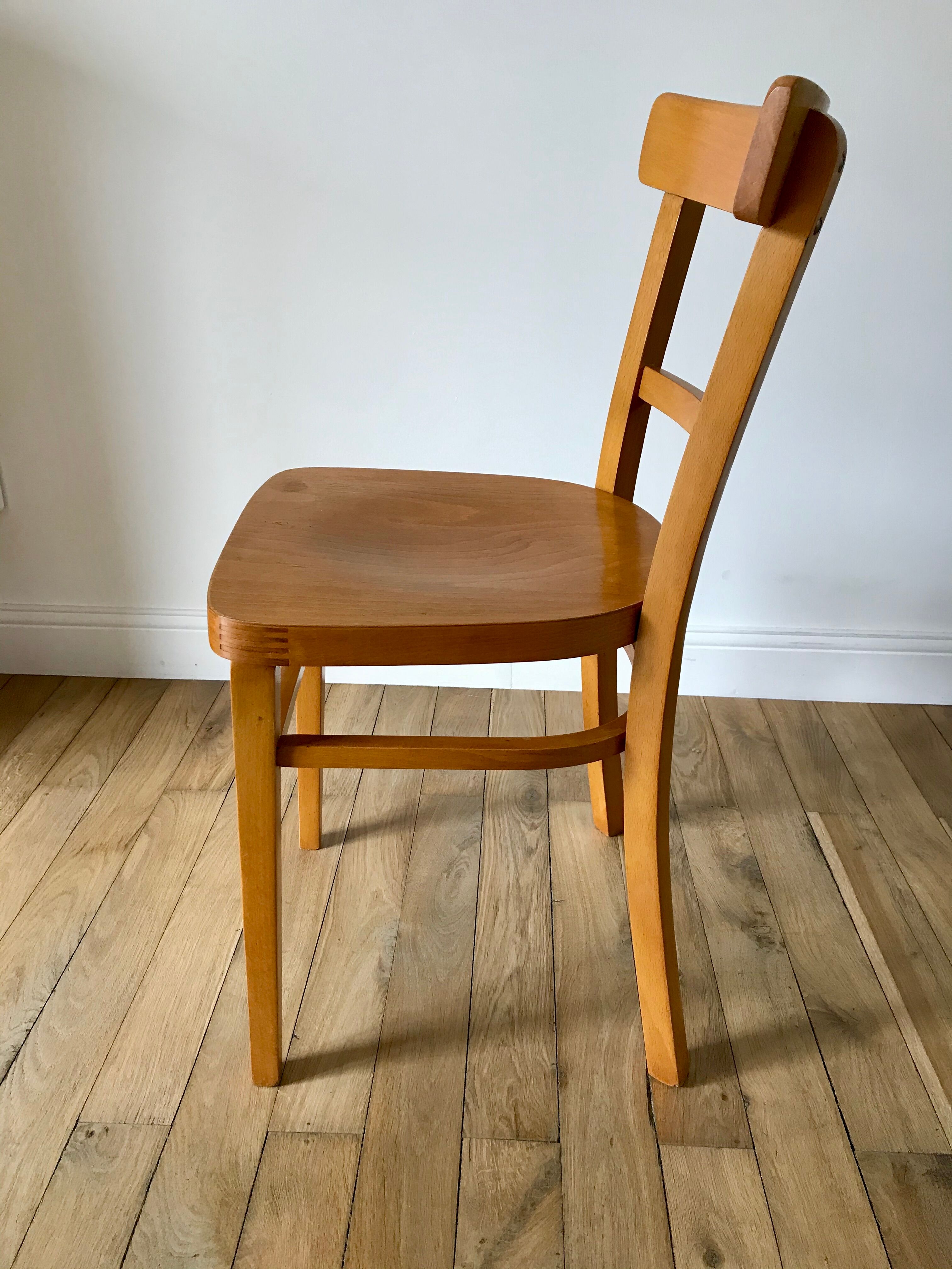 set of 4 Thonet bistro chairs in curved wood honey Mid-Century 50s