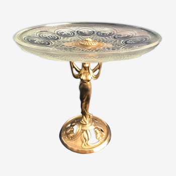 Ancienne centre de table Art Deco en bronze et cristal