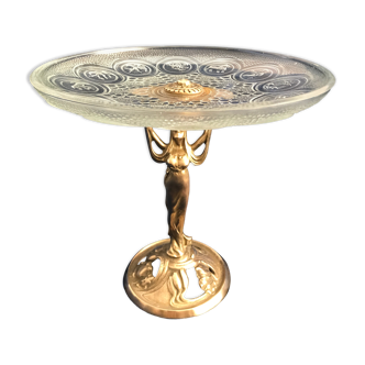 Ancienne centre de table Art Deco en bronze et cristal