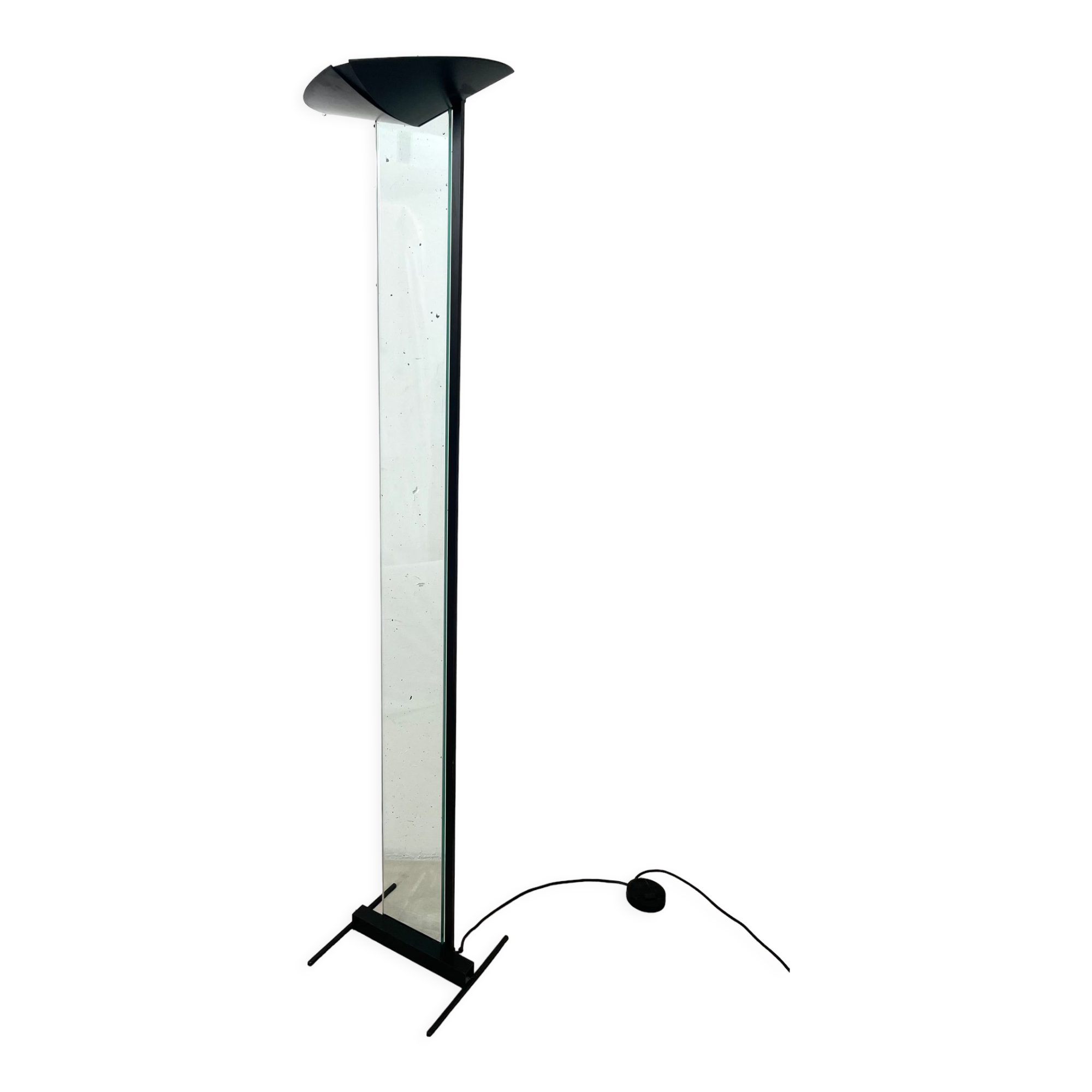 Glass and metal floor lamp 1980, Autograph