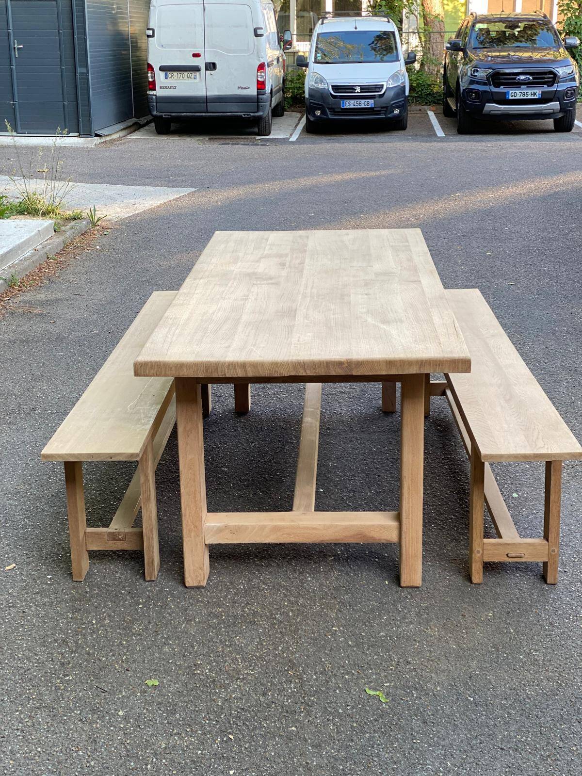 2 renovated farm benches in solid oak 200cm 20th century