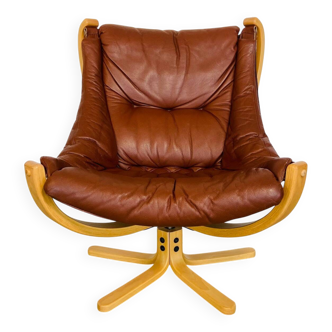 Vintage retro Danish mid-century Skippers cognac leather lounge chair