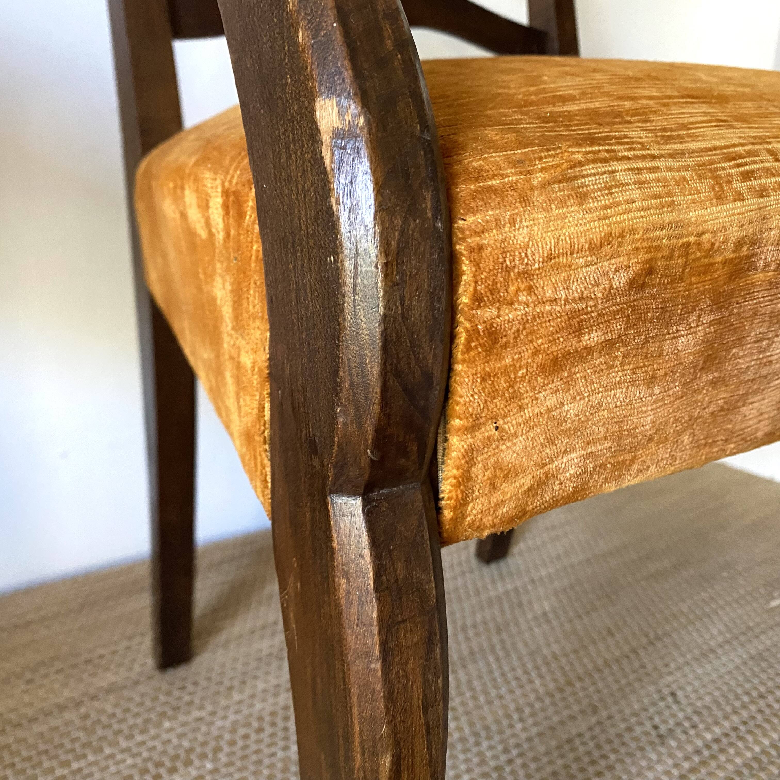 Pair of wooden and velvet armchairs from the 30s and 40s