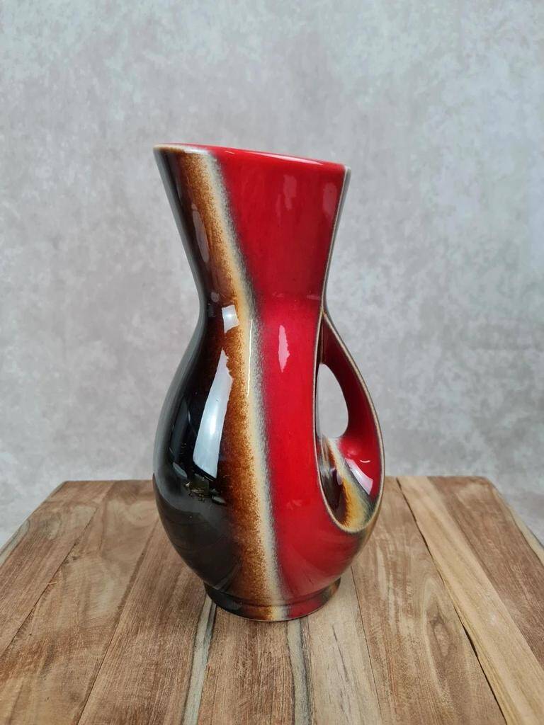Large vintage vase Verceram France no. 6385 – red, brown and black