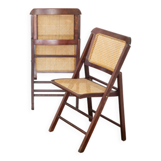 2 chaises pliantes en bois et cannage