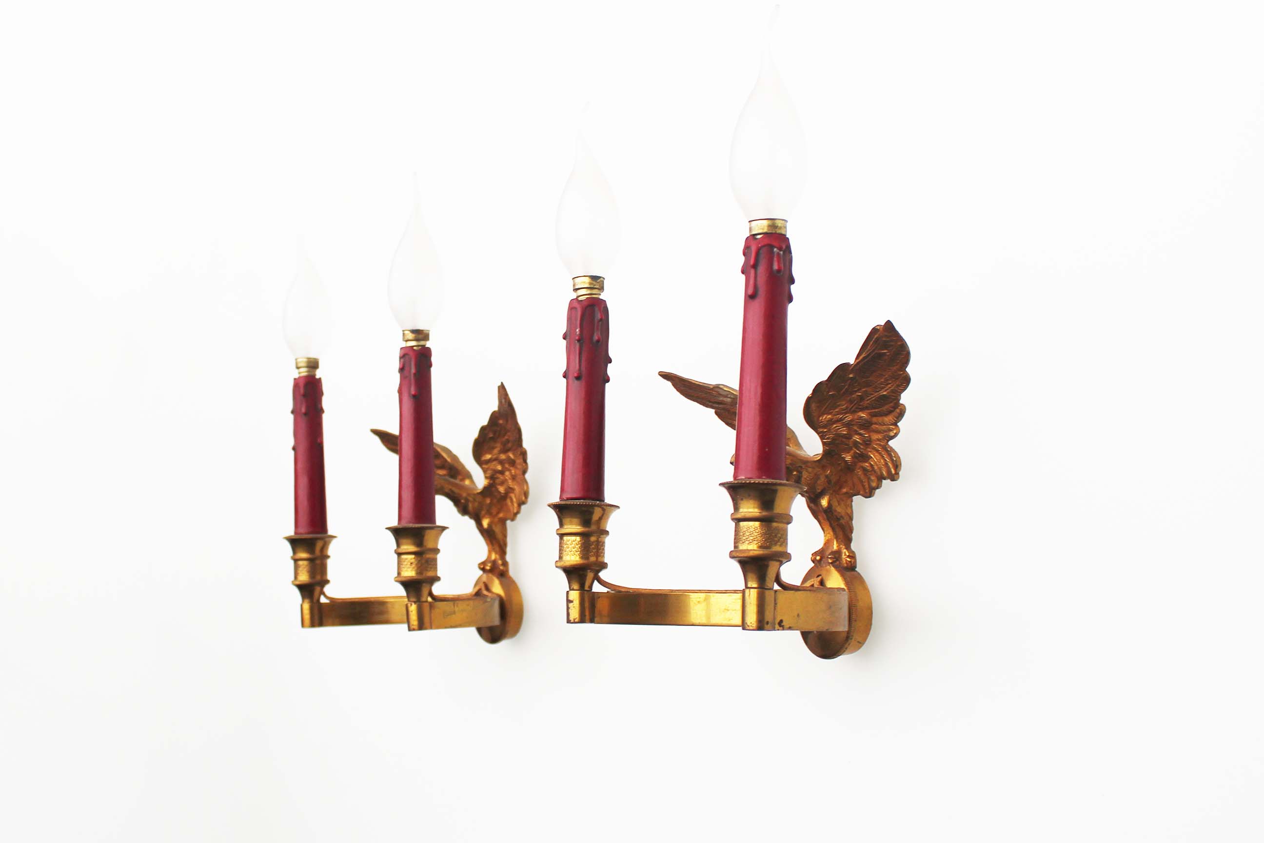 Pair of Antique 1950's Solid brass Empire Style 'Eagle' wall sconces