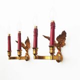 Pair of Antique 1950's Solid brass Empire Style 'Eagle' wall sconces