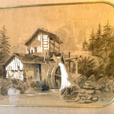 Frame early XX gilded wood water mill signed