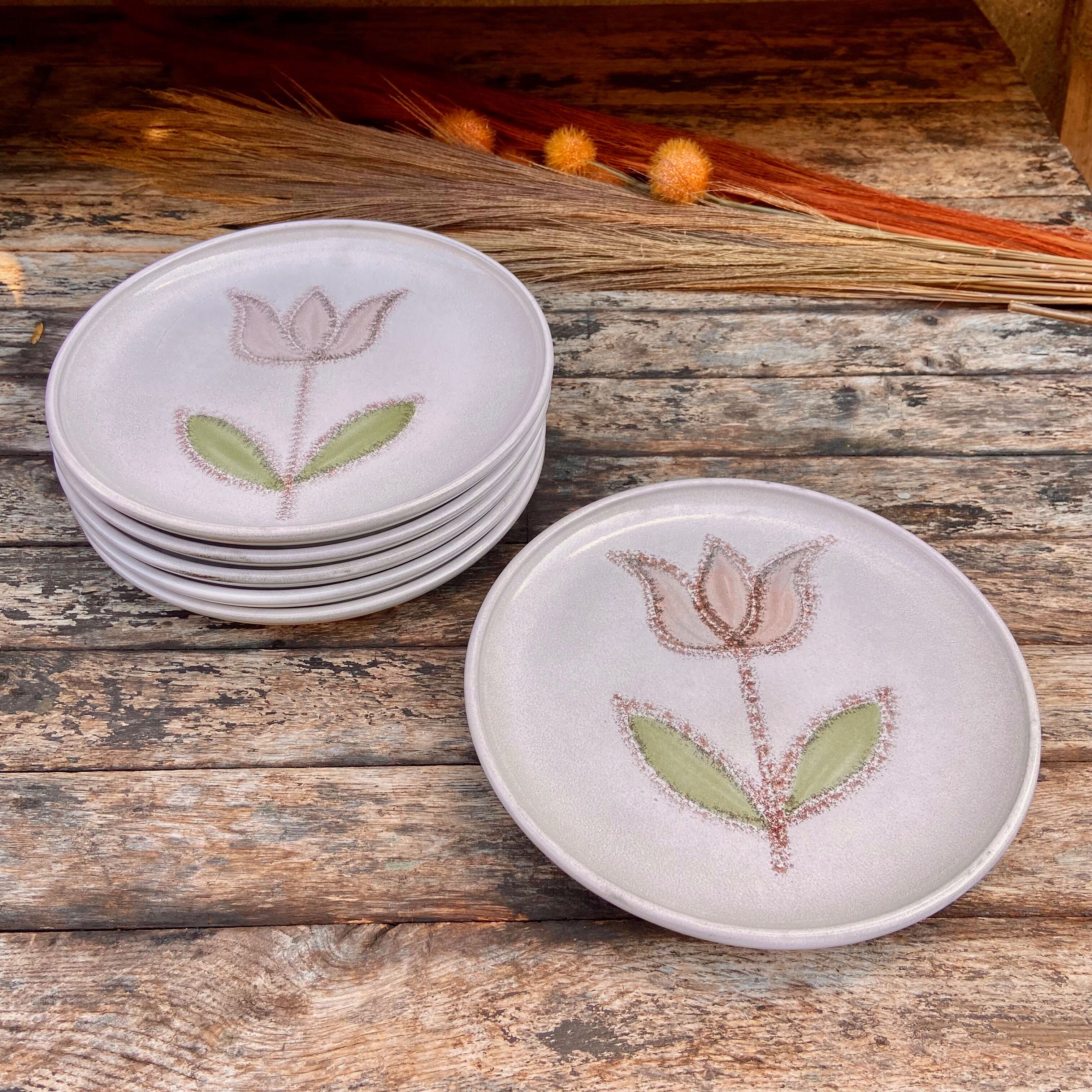 Set of 6 sandstone plates-Manufacture Niederviller