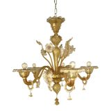 Venetian Murano-Style Chandelier in Transparent and Amber Glass with Flower