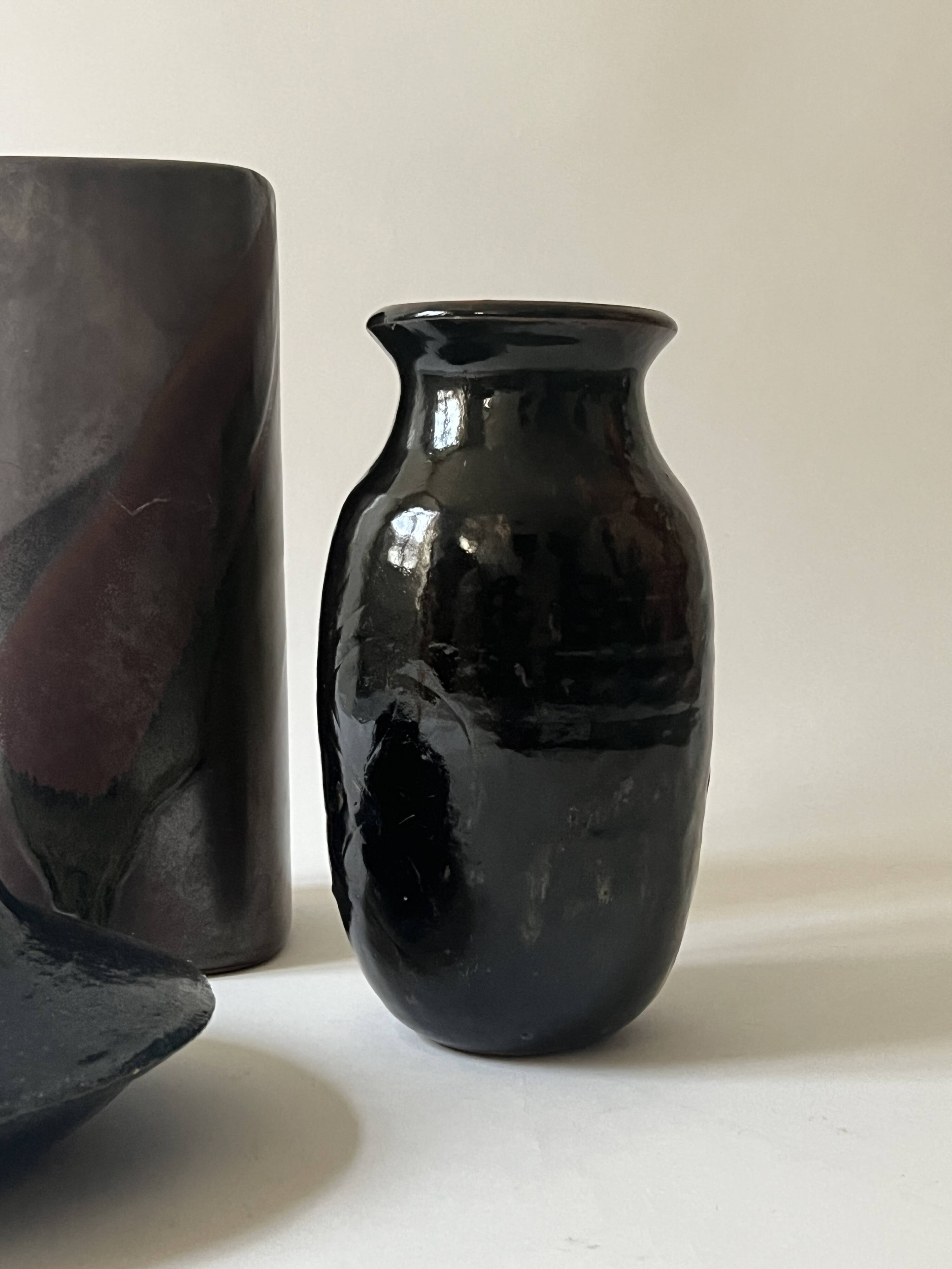 Large ovoid vase circa 1950 in tenmoku glazed ceramic
