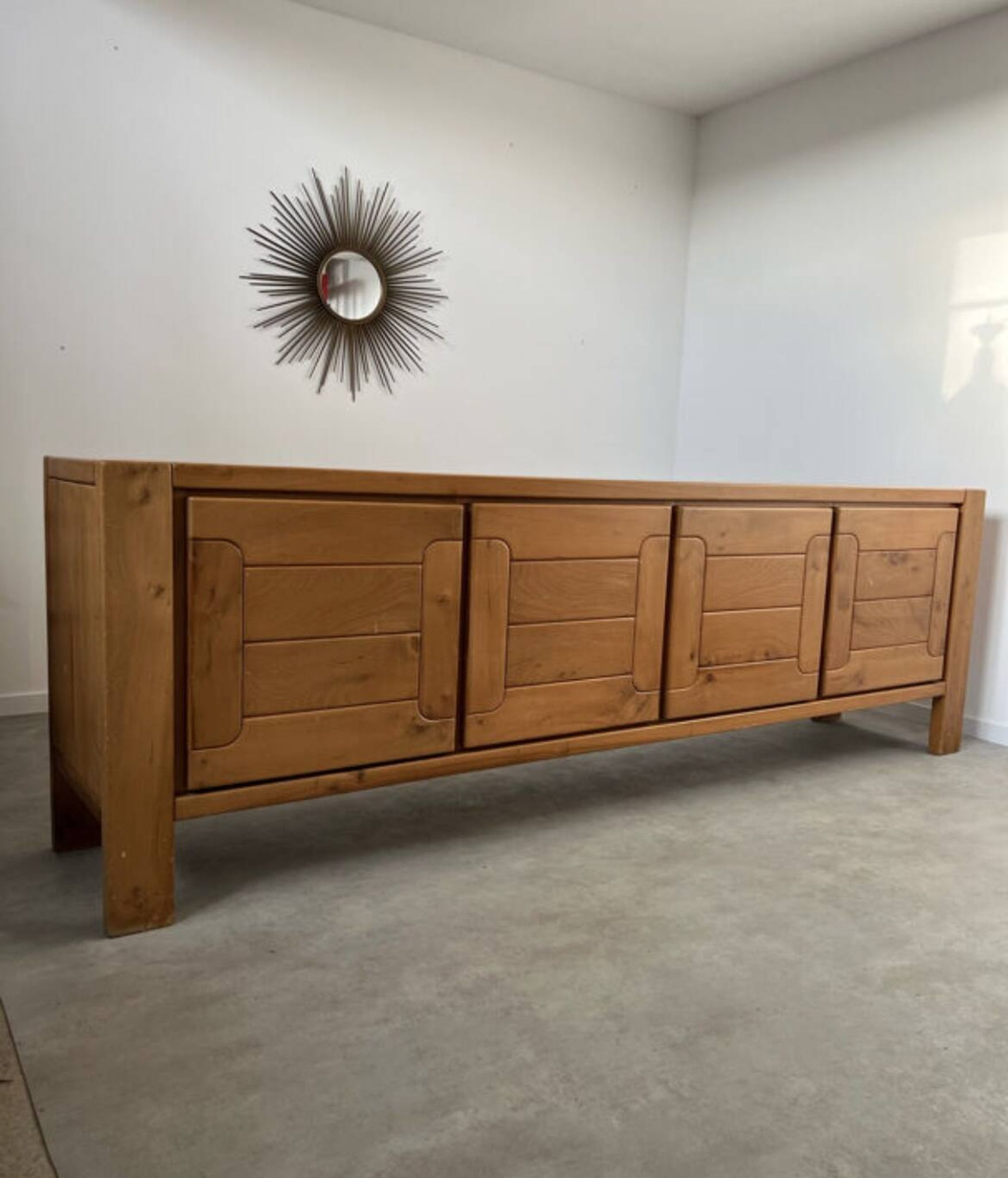 Large sideboard Regain in solid elm wood XXL 4 doors 70s