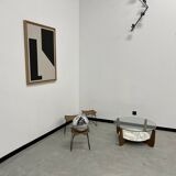Hugues Poignant coffee table in marble and glass