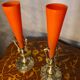 pair of bronze and glass paste Art Nouveau vases, bouquet holder, soliflore cone