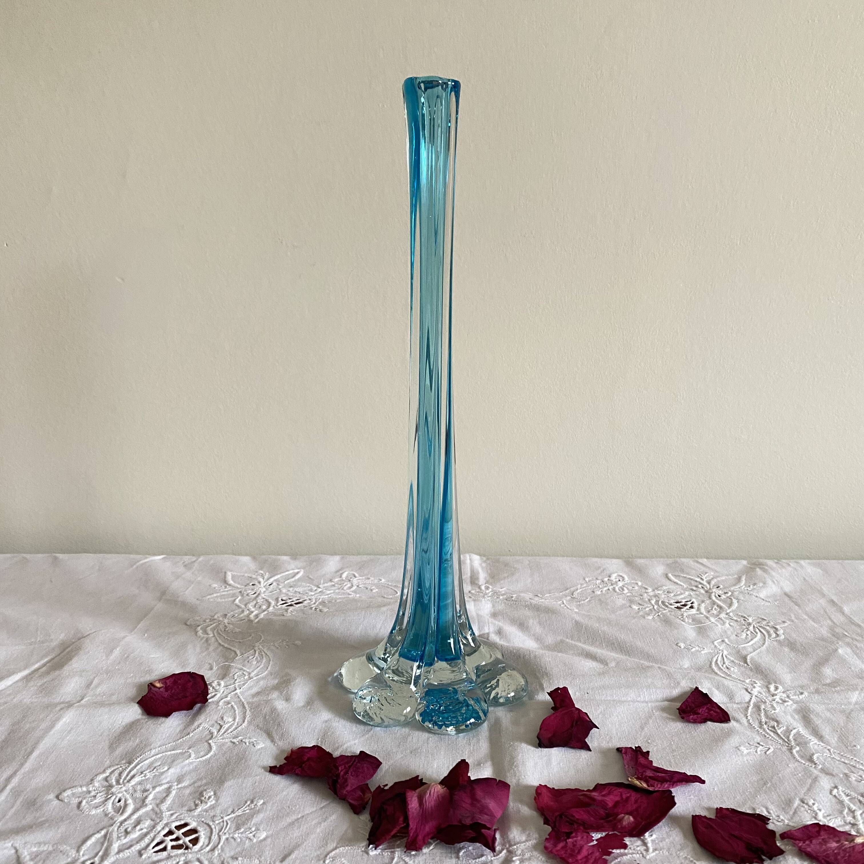 Antique blue glass soliflore vase, vintage decoration ACC-7343