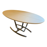 Tables ovale cuir blanc et inox matrix avec surpiqure centrale