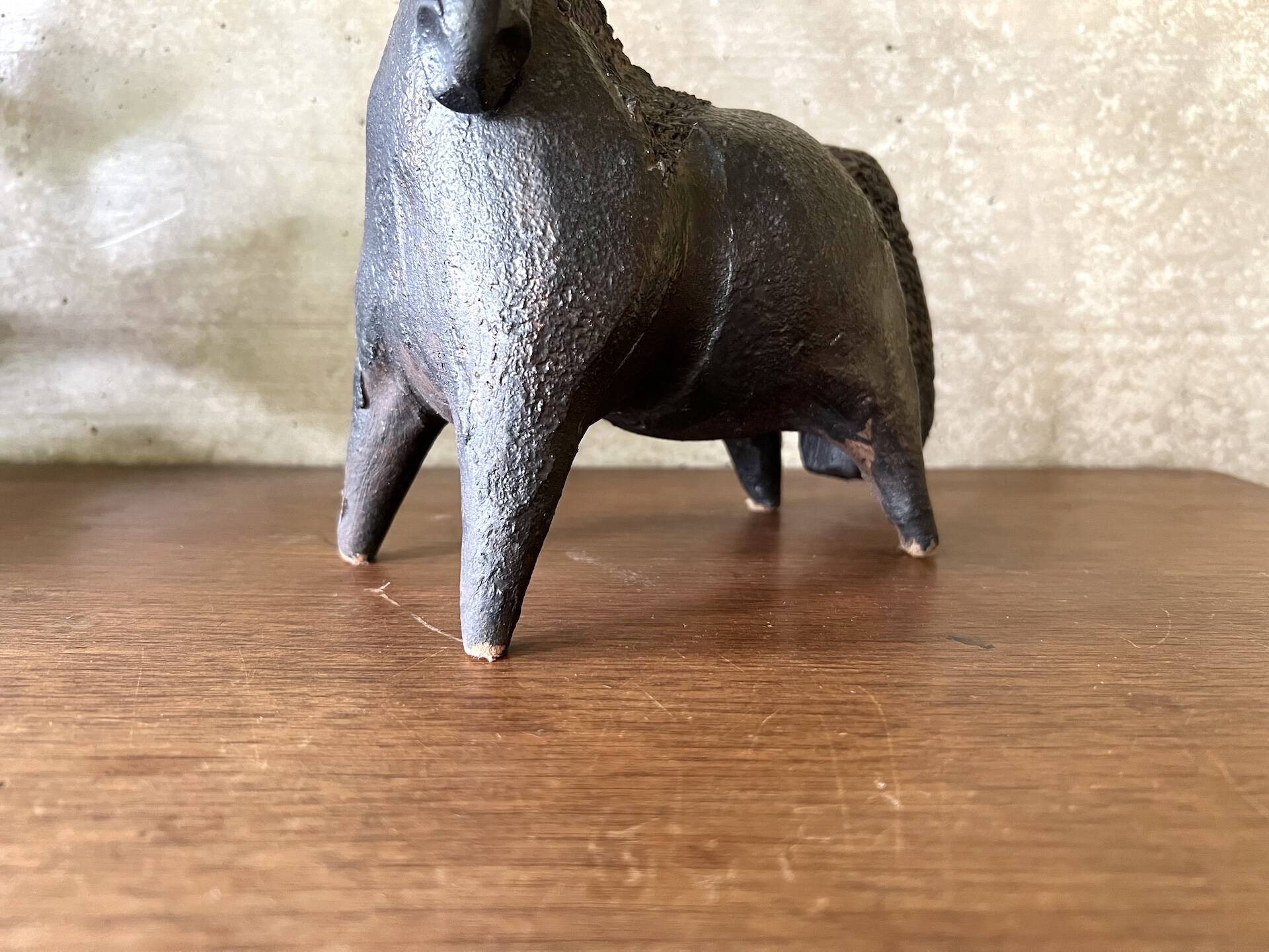 Black glazed ceramic sculpture signed Pouchain – Circa 1960