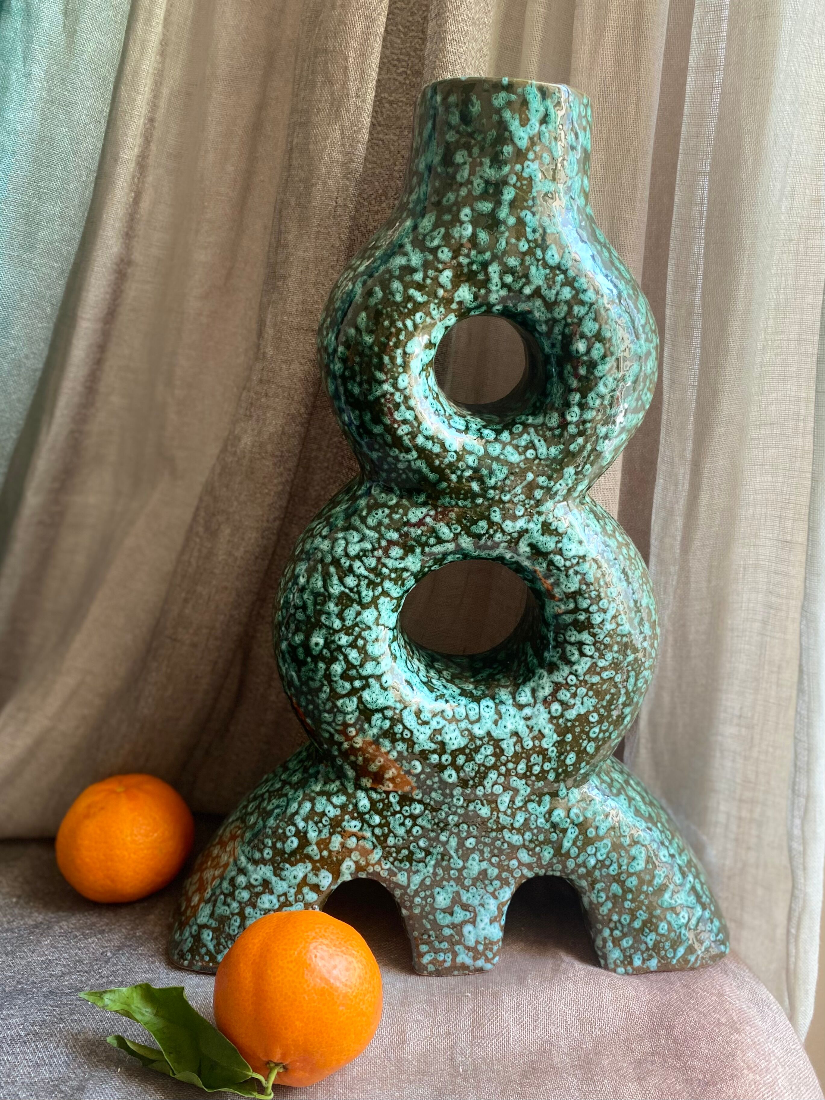 Handmade vase in light green terracotta