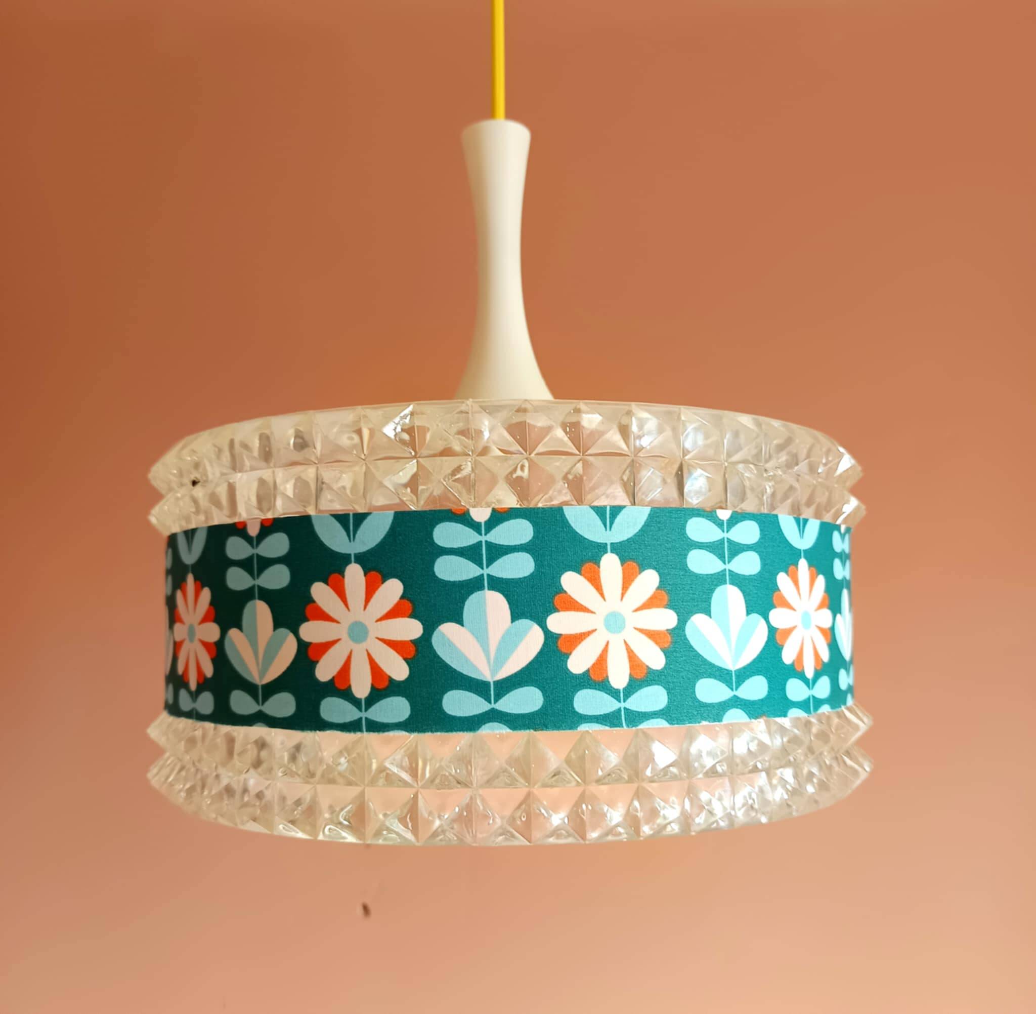 Vintage 1970s plexiglass and flower pendant light