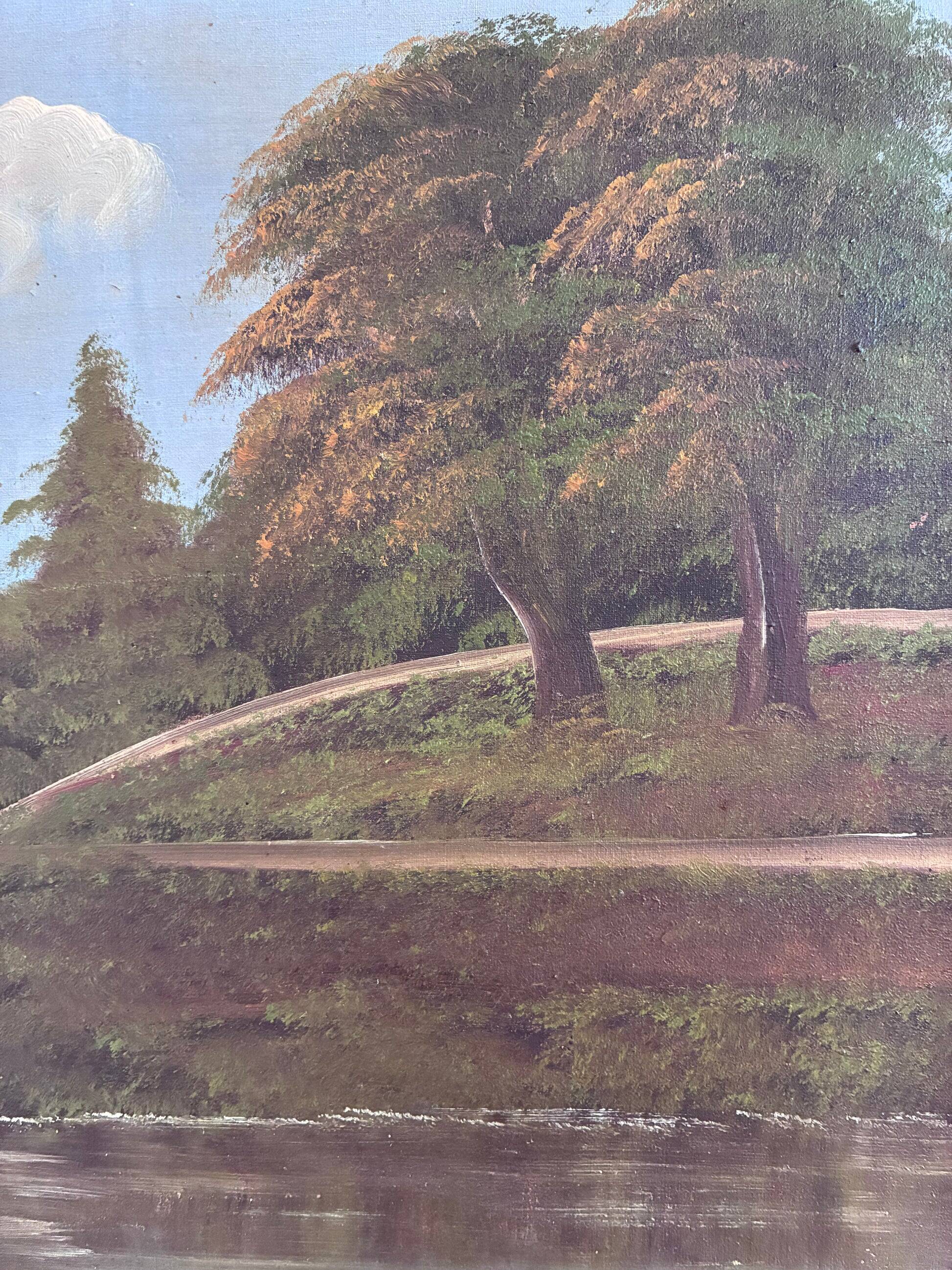 Vintage original landscape oil painting, signed countryside art, c. 1930