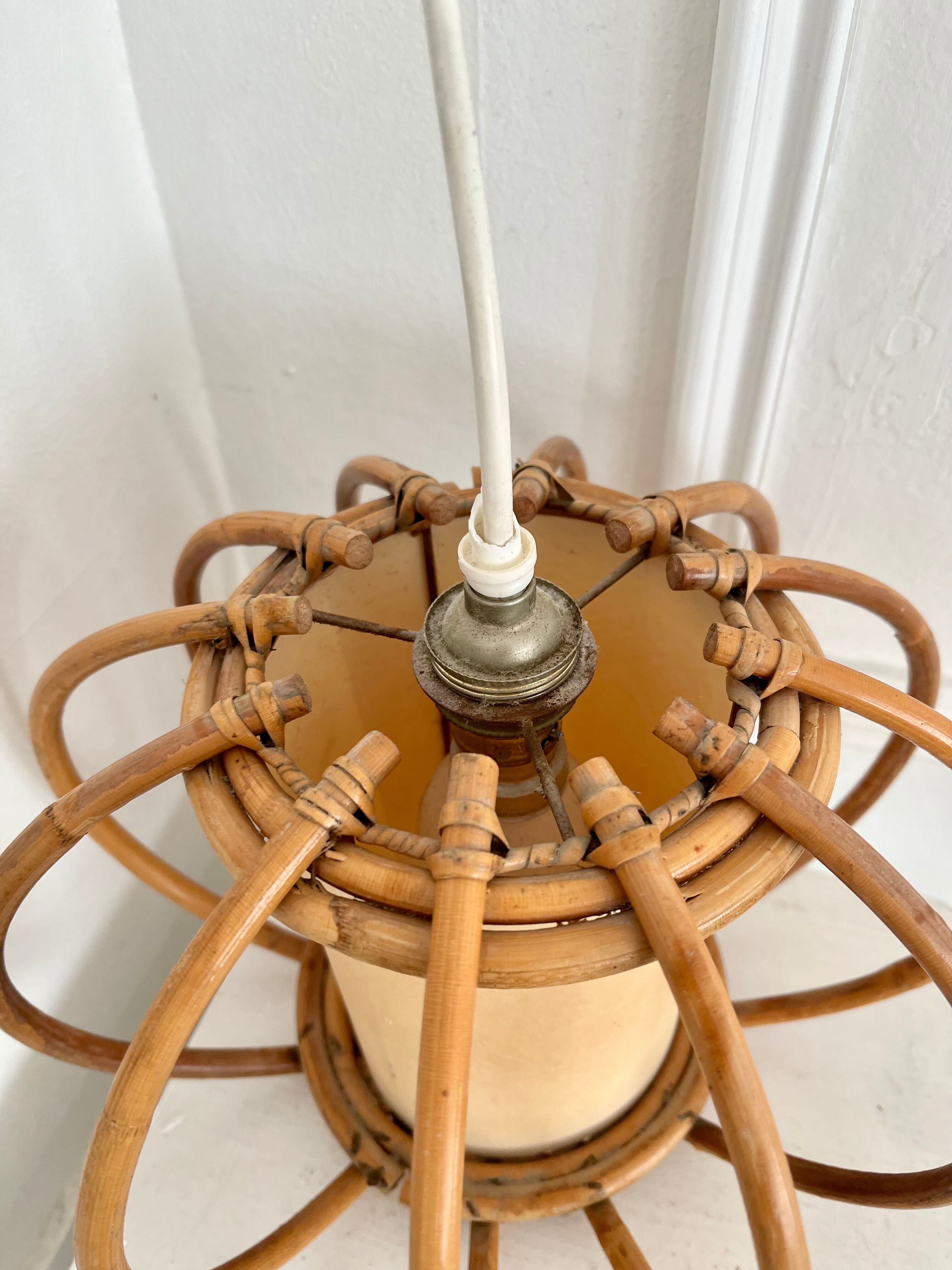 Vintage rattan chandelier 50s