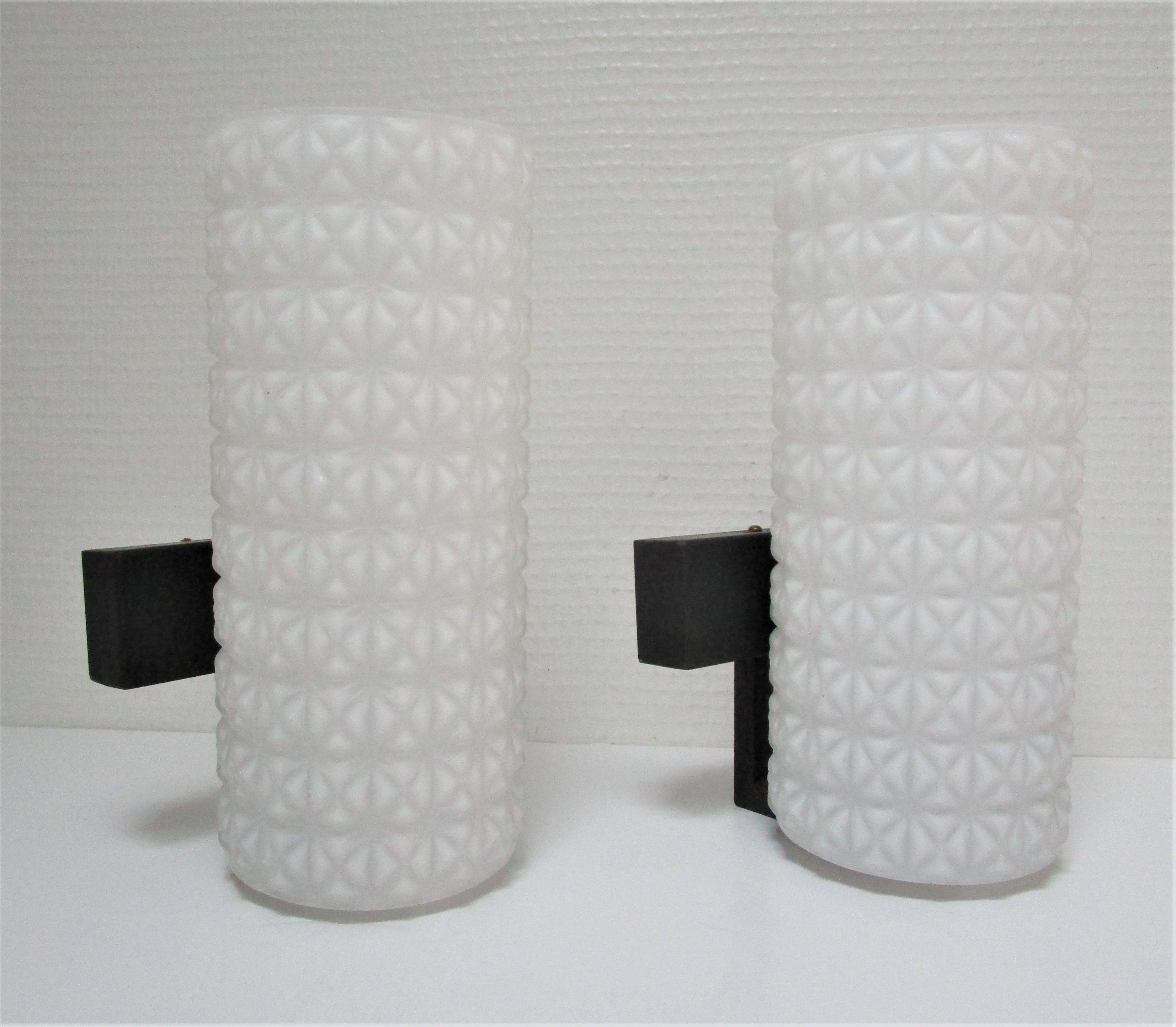 Pair of opaline wall lamps cylinder and metal years 50-60
